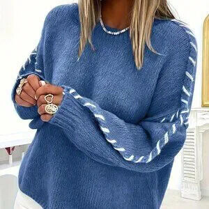 Royal Blue Casual Women's Plus Size Pullover Sweater